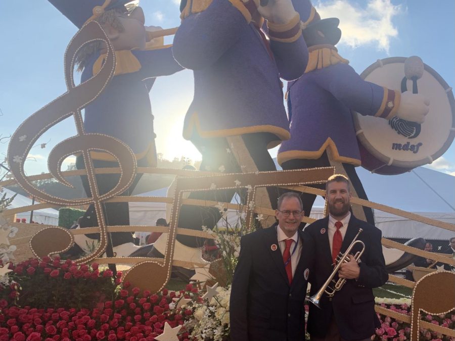 Matuszeski marches in the Rose Parade with other band directors