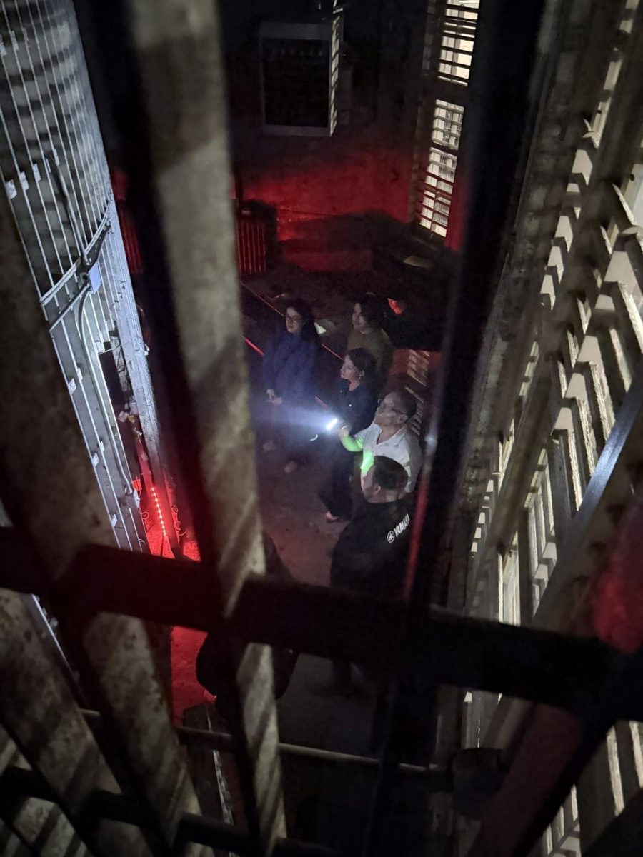 Inside the Squirrel Cage Jail while decorated like a haunted house